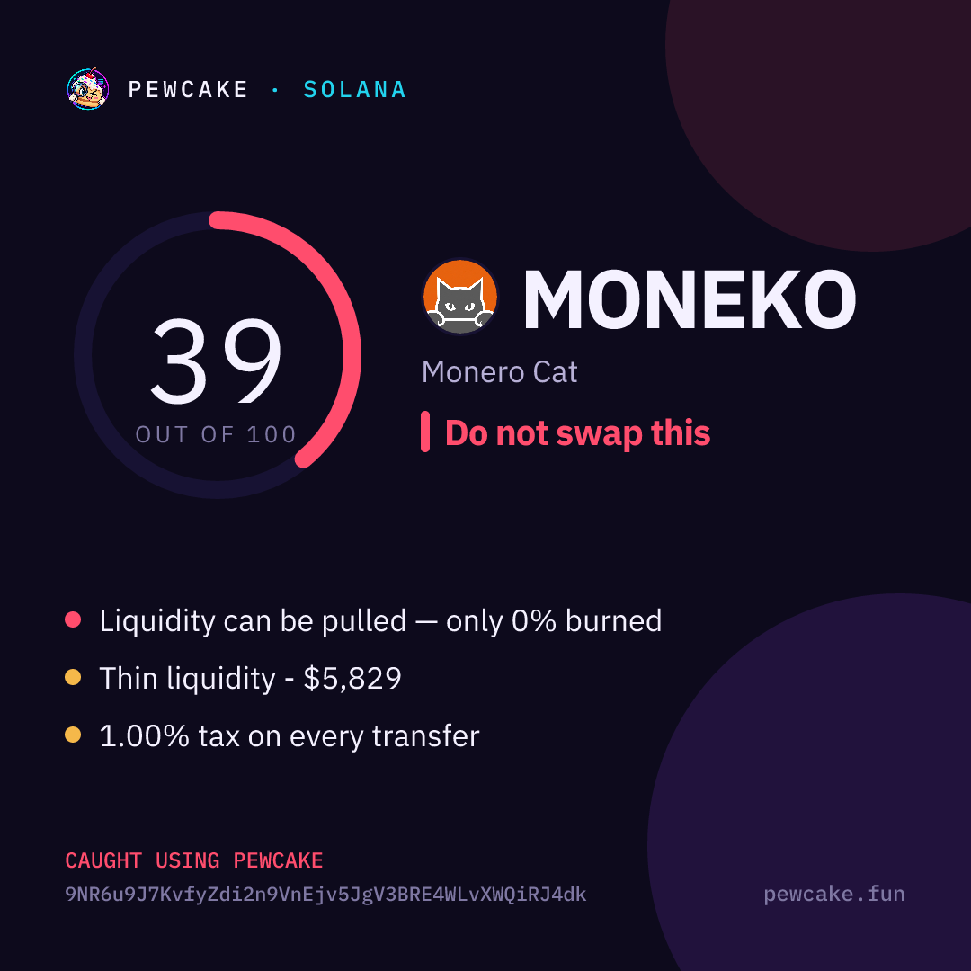 Pewcake risk card for MONEKO