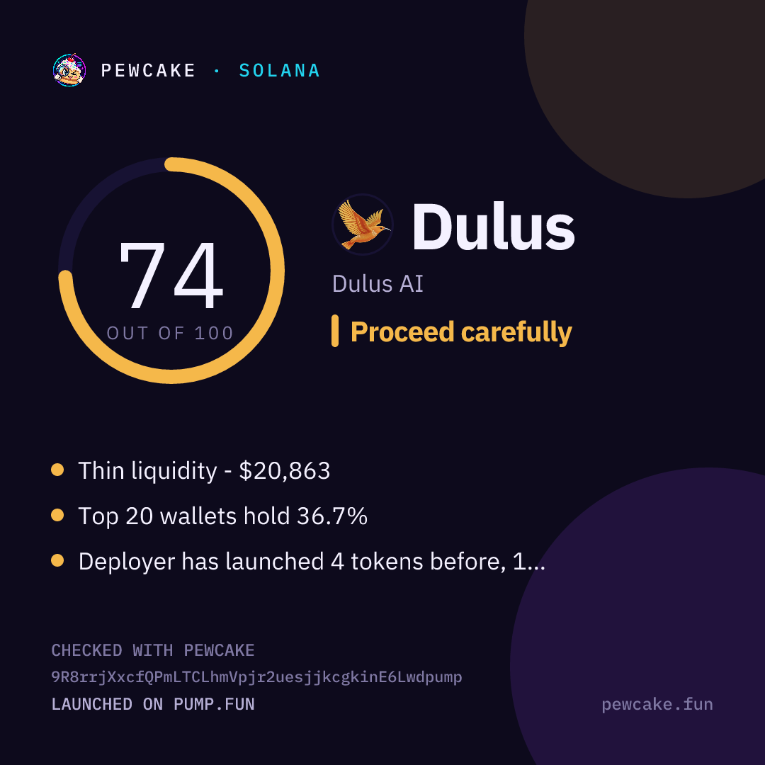Pewcake risk card for Dulus
