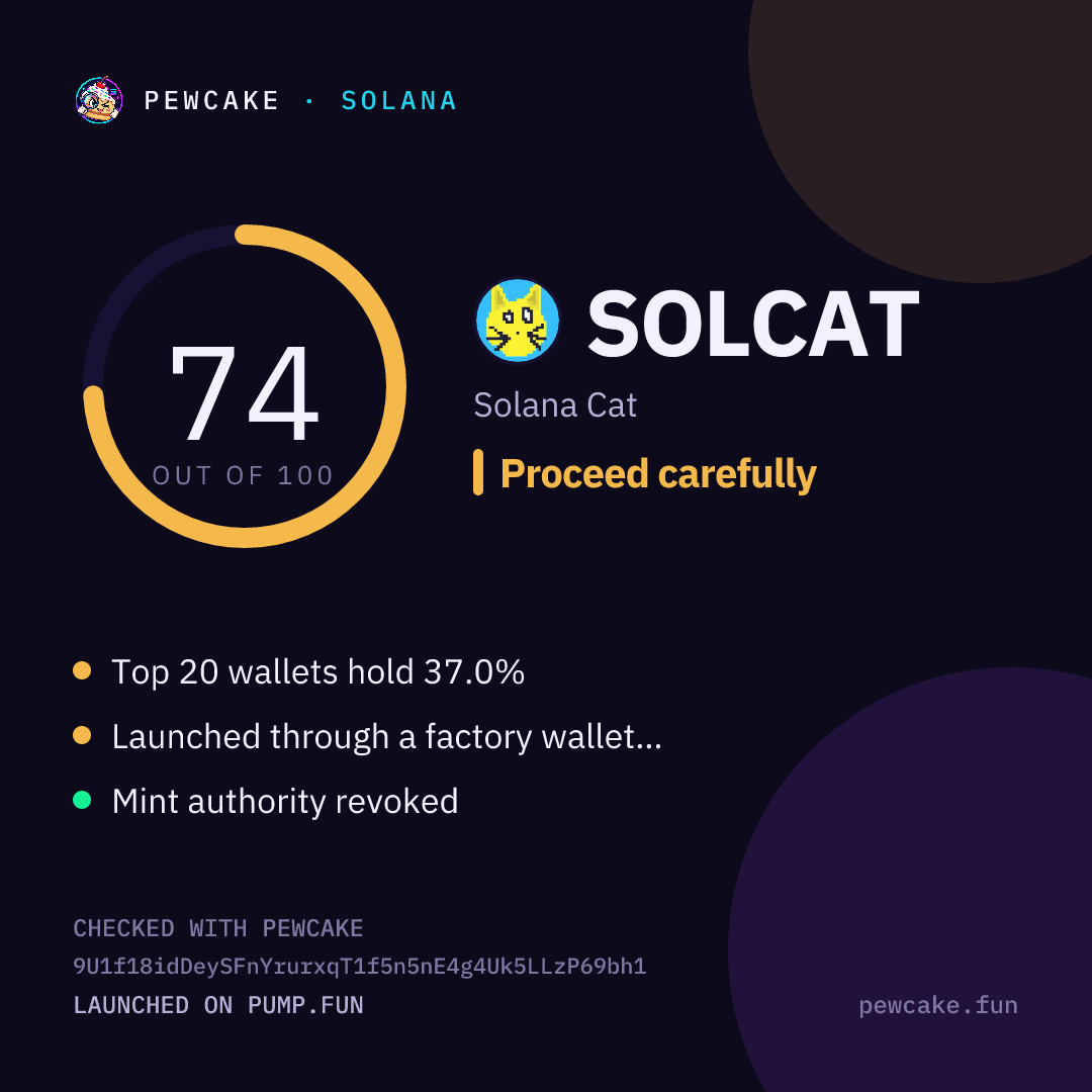 Pewcake risk card for SOLCAT