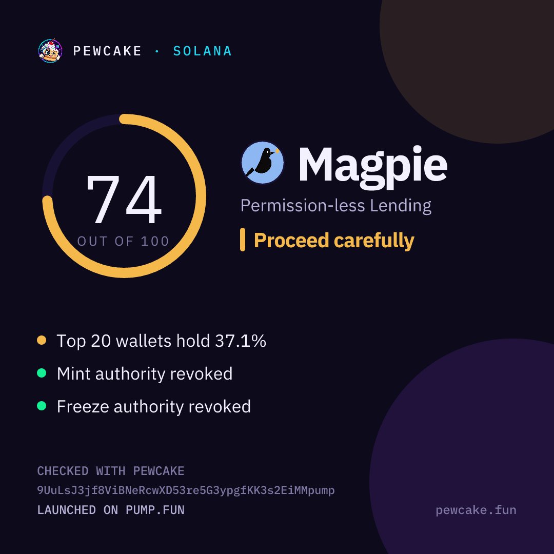 Pewcake risk card for Magpie