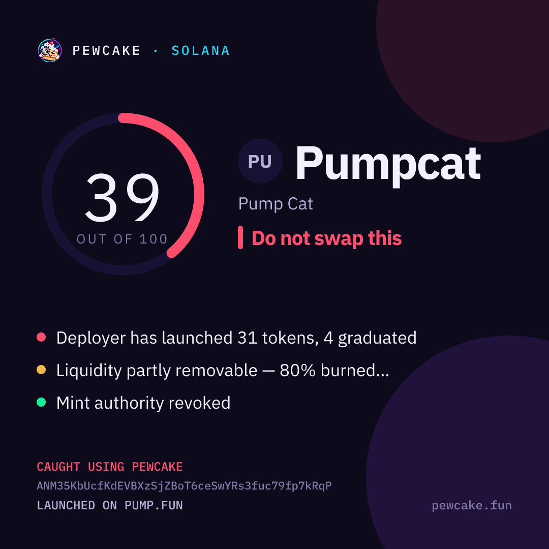 Pewcake risk card for Pumpcat