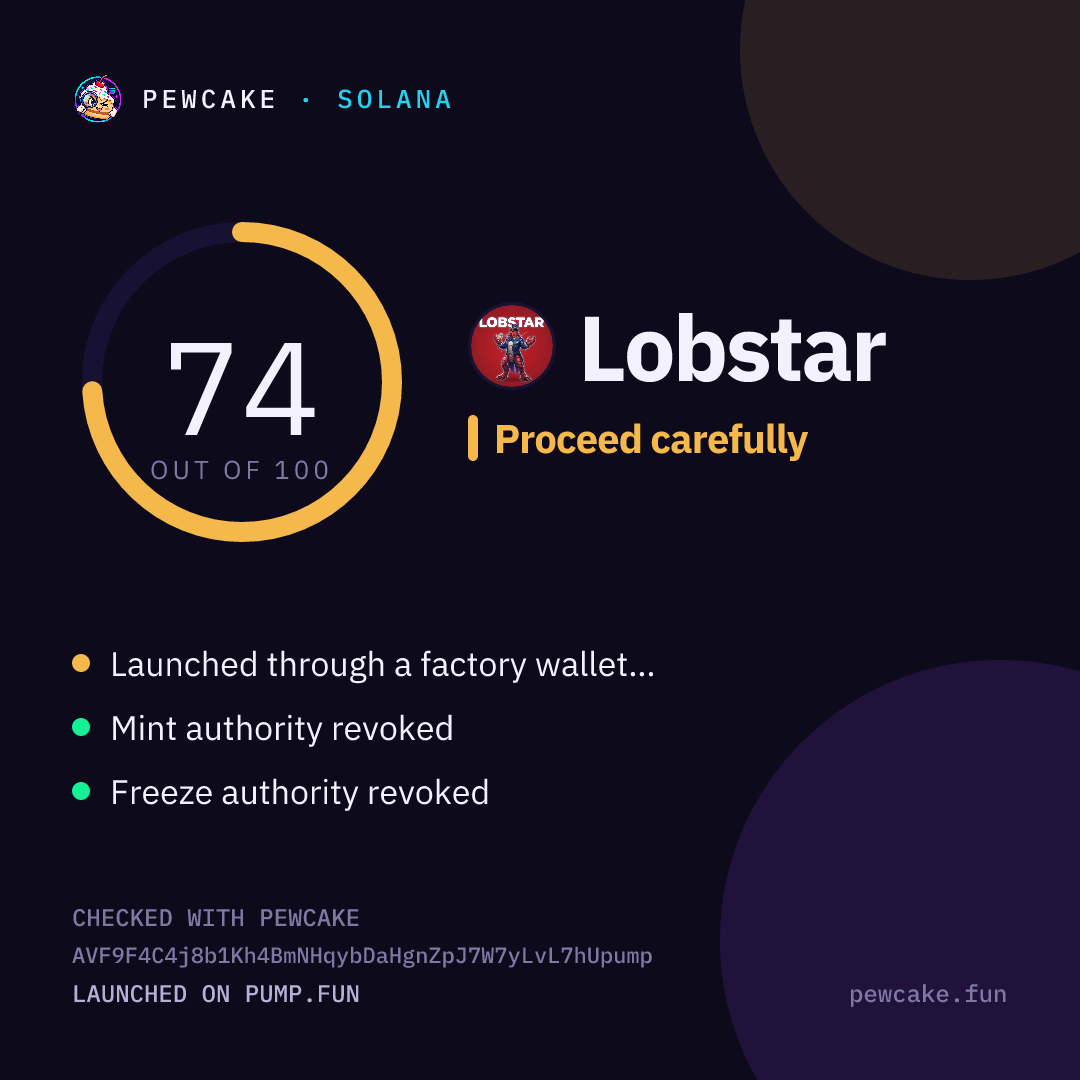 Pewcake risk card for Lobstar