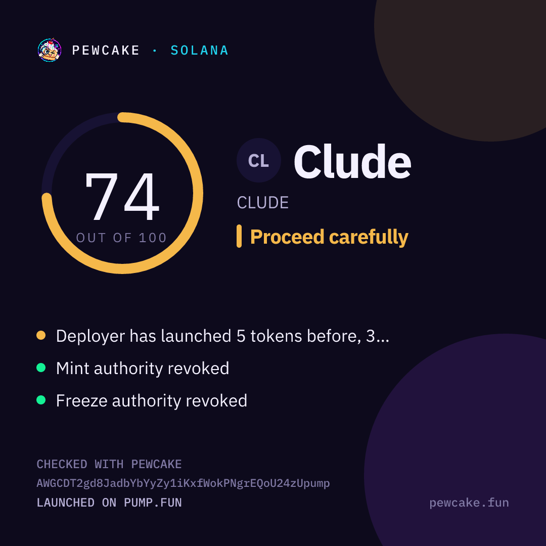 Pewcake risk card for Clude