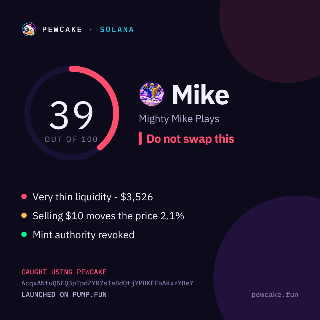 Pewcake risk card for Mike