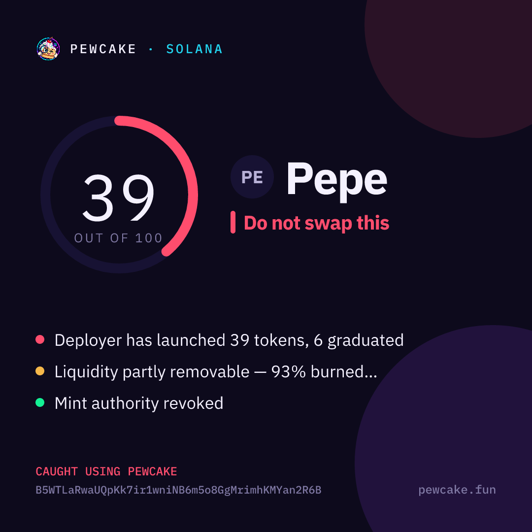 Pewcake risk card for Pepe