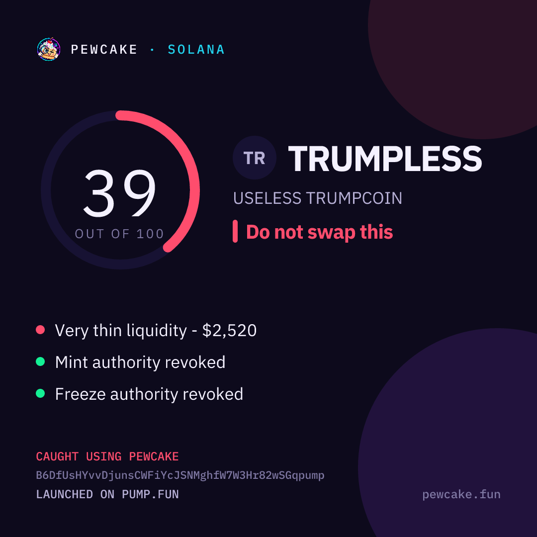 Pewcake risk card for TRUMPLESS