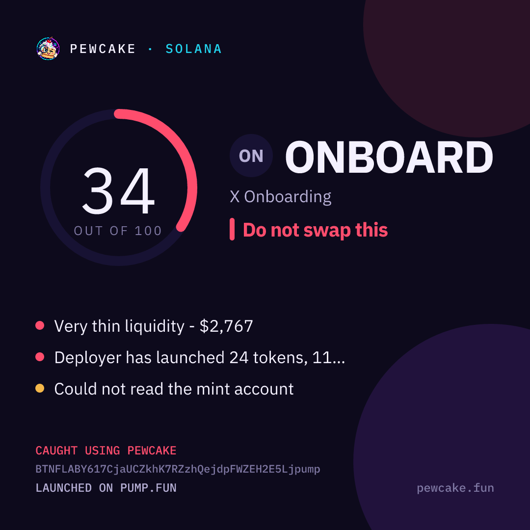 Pewcake risk card for ONBOARD