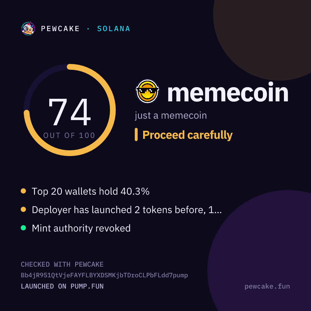 Pewcake risk card for memecoin