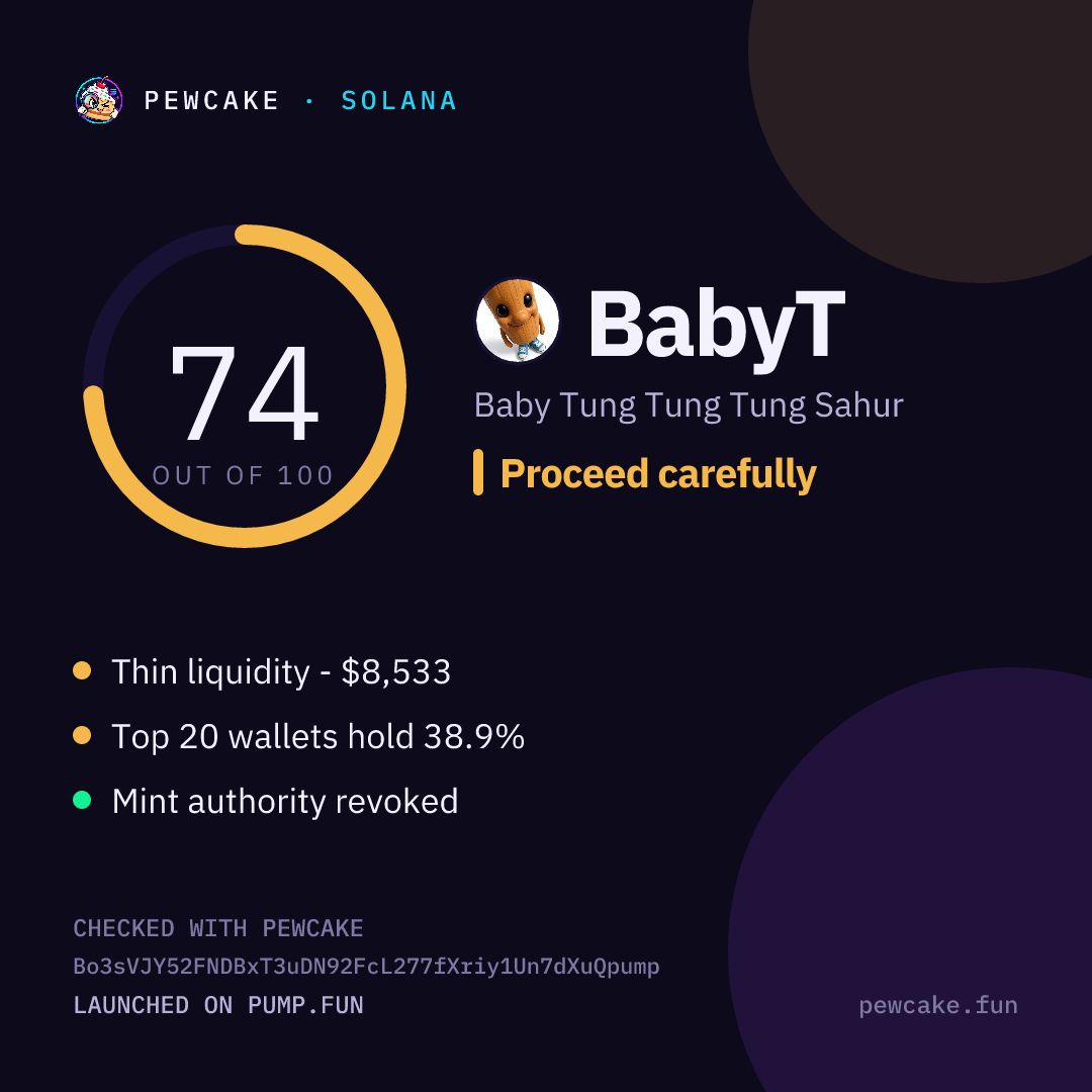 Pewcake risk card for BabyT