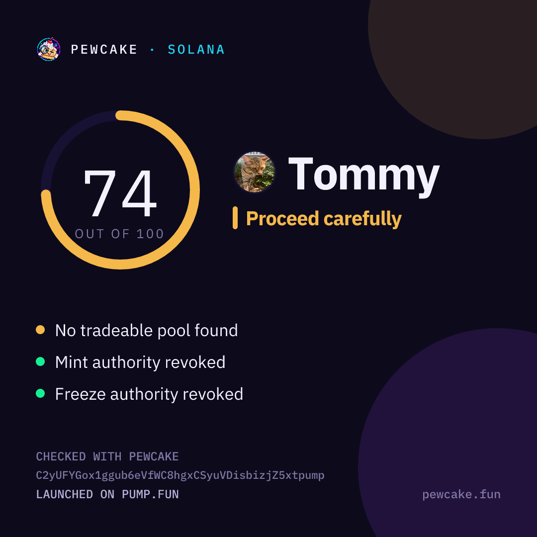Pewcake risk card for Tommy