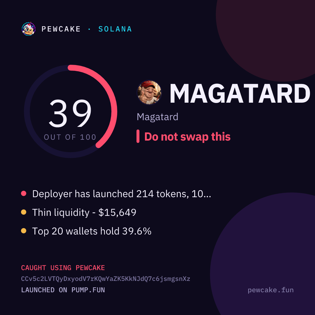 Pewcake risk card for MAGATARD