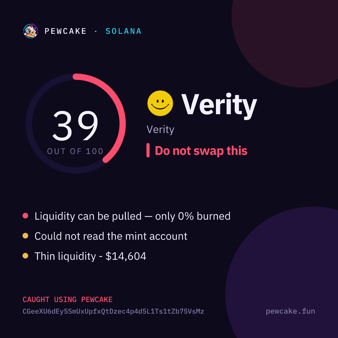 Pewcake risk card for Verity