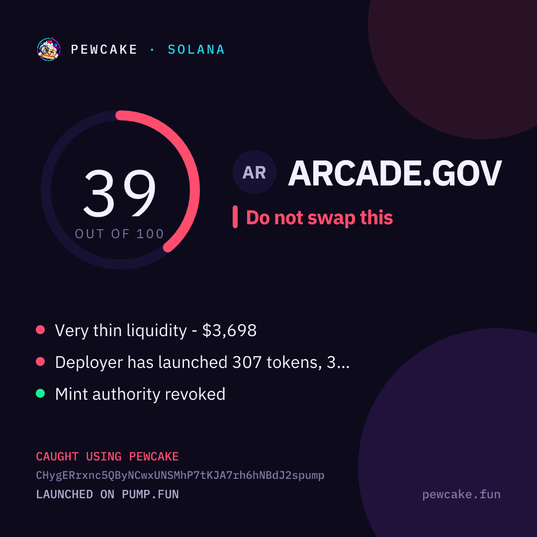 Pewcake risk card for ARCADE.GOV