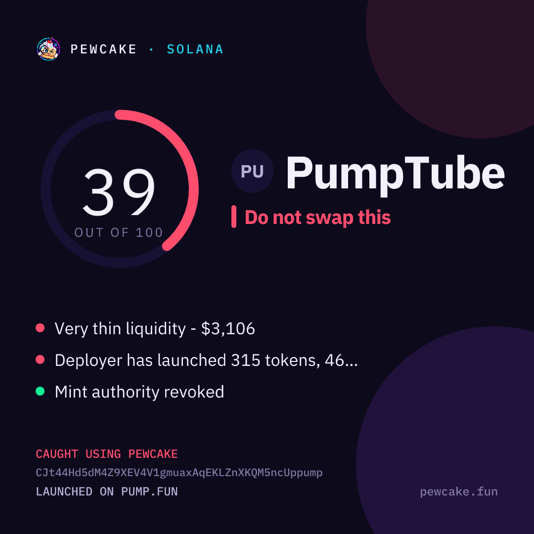 Pewcake risk card for PumpTube