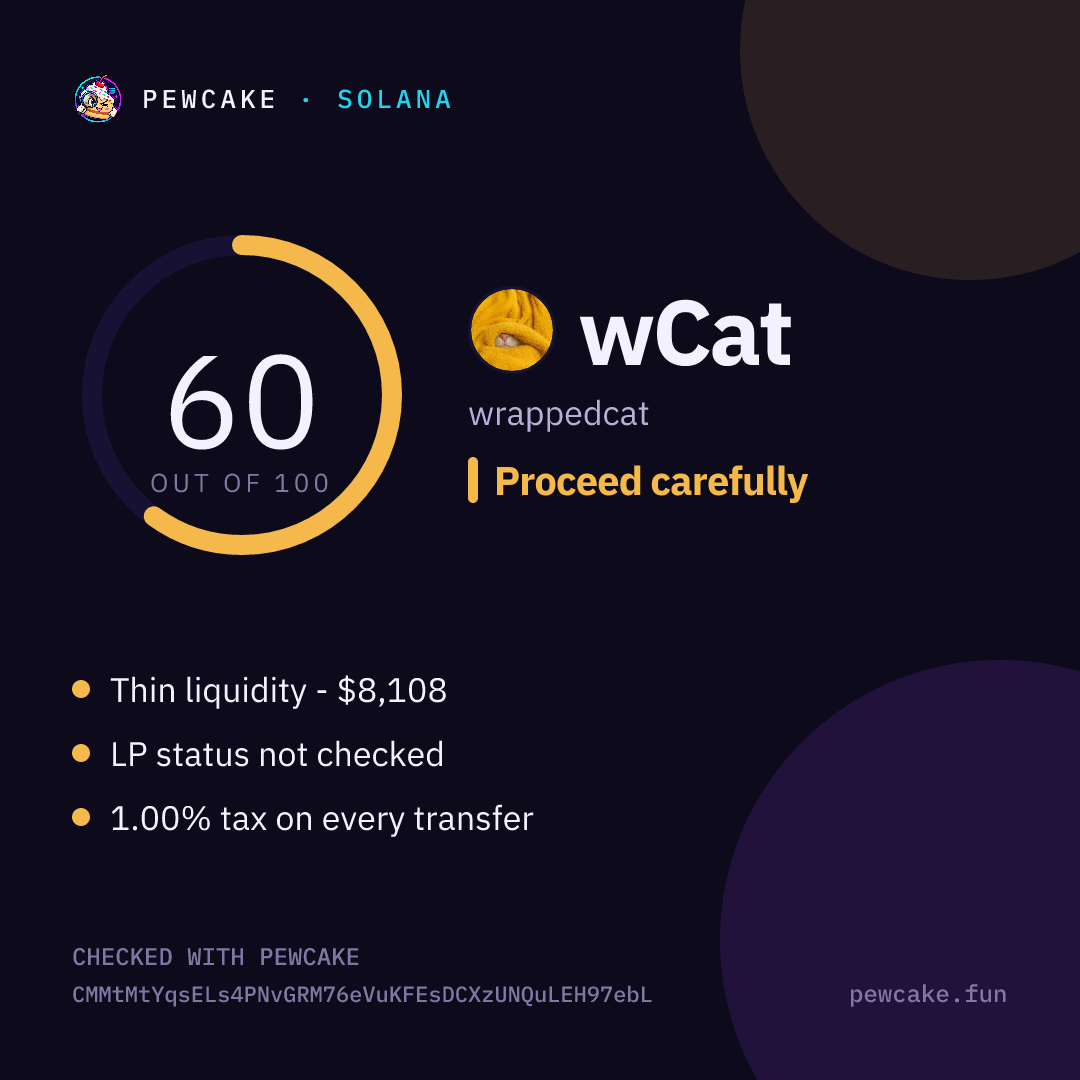 Pewcake risk card for wCat
