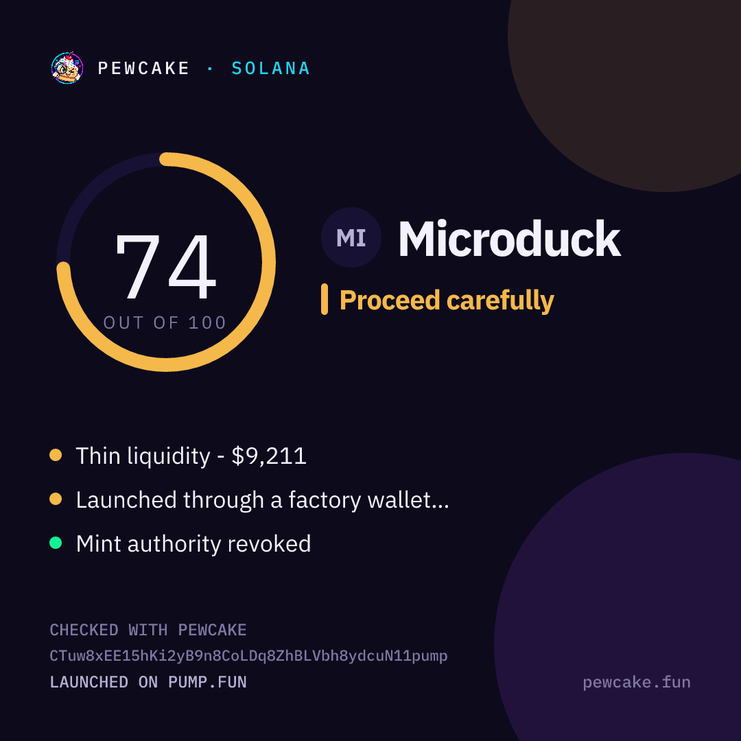 Pewcake risk card for Microduck
