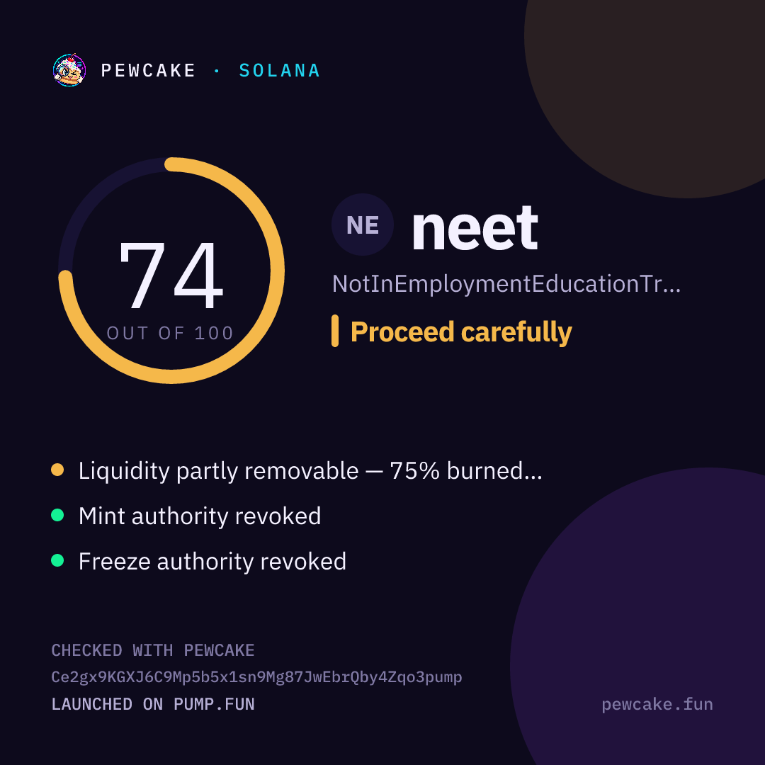 Pewcake risk card for neet
