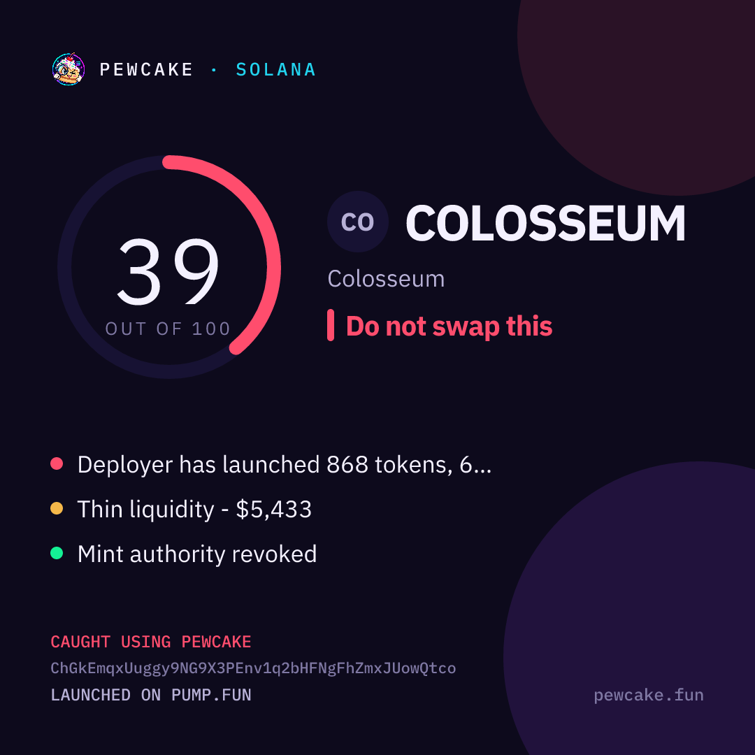 Pewcake risk card for COLOSSEUM