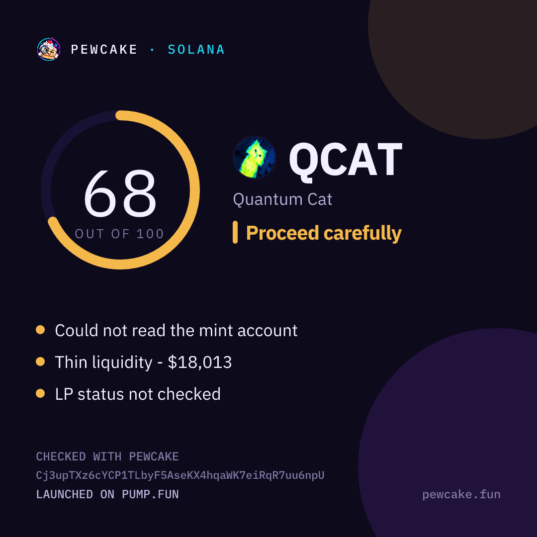 Pewcake risk card for QCAT