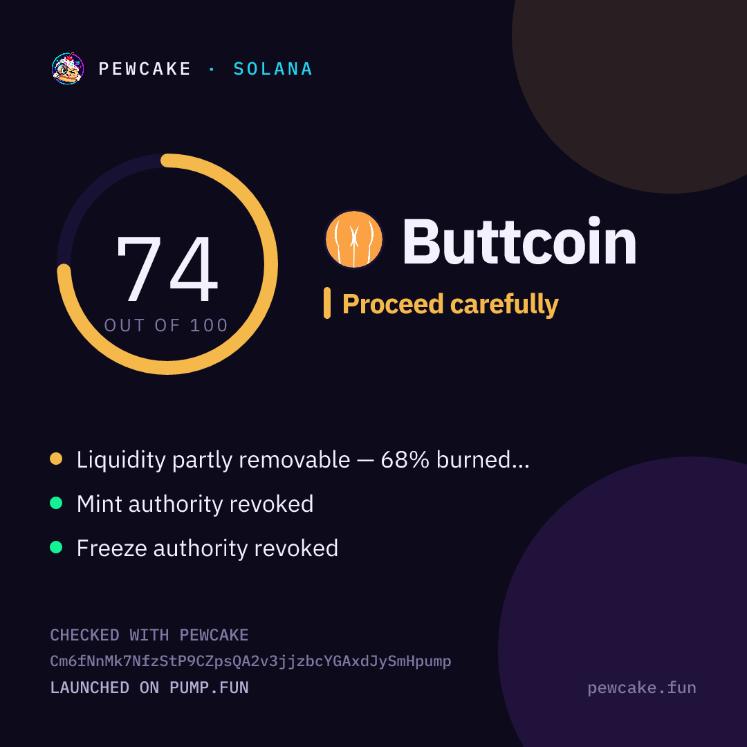 Pewcake risk card for Buttcoin