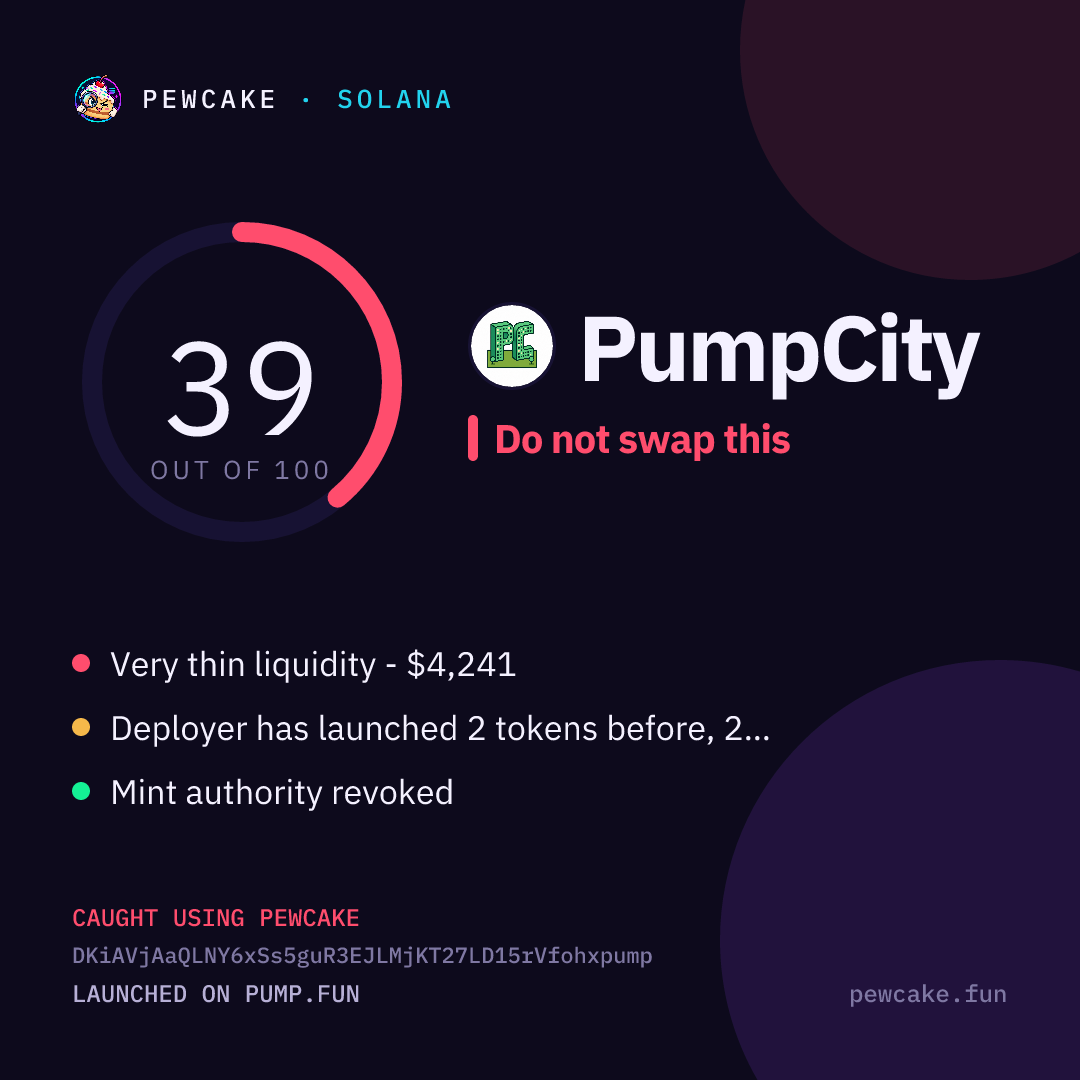 Pewcake risk card for PumpCity