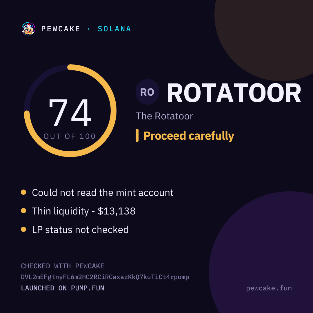 Pewcake risk card for ROTATOOR