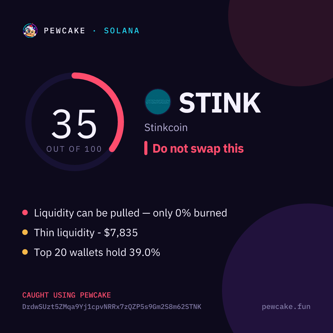 Pewcake risk card for STINK