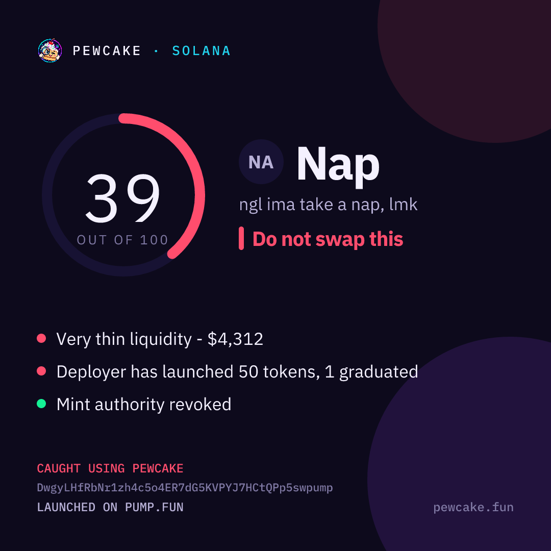 Pewcake risk card for Nap