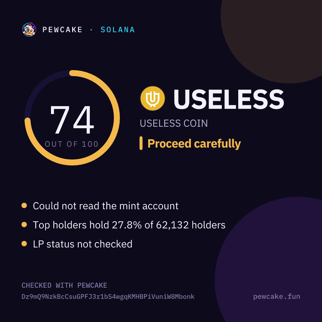 Pewcake risk card for USELESS
