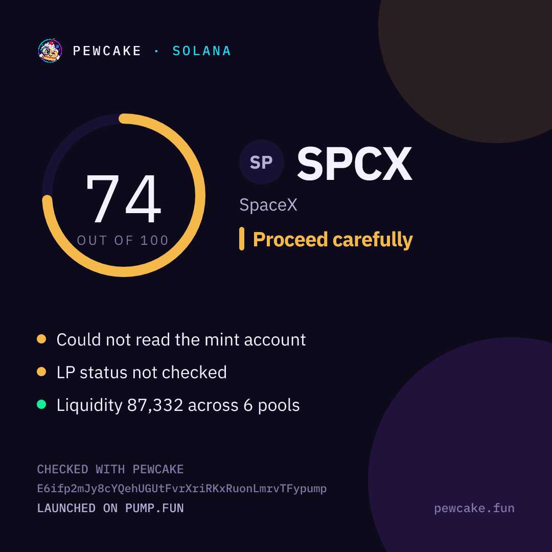 Pewcake risk card for SPCX