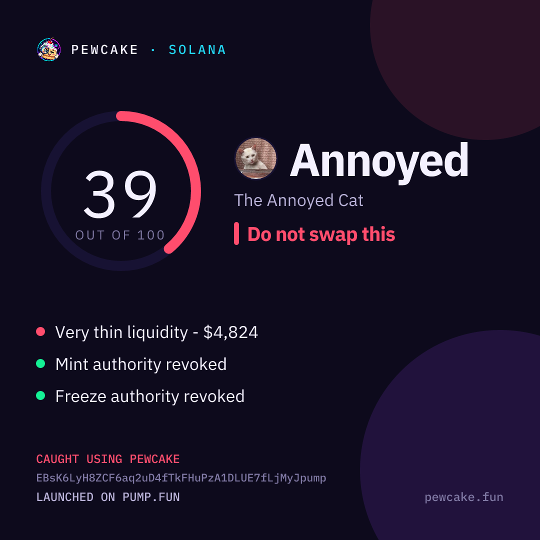 Pewcake risk card for Annoyed