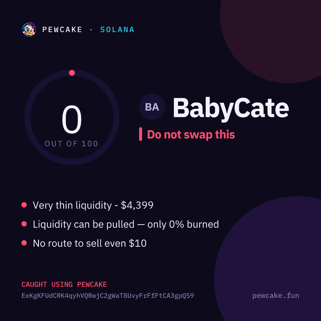 Pewcake risk card for BabyCate
