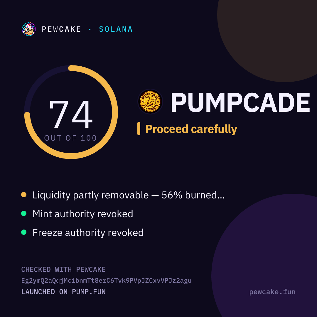 Pewcake risk card for PUMPCADE