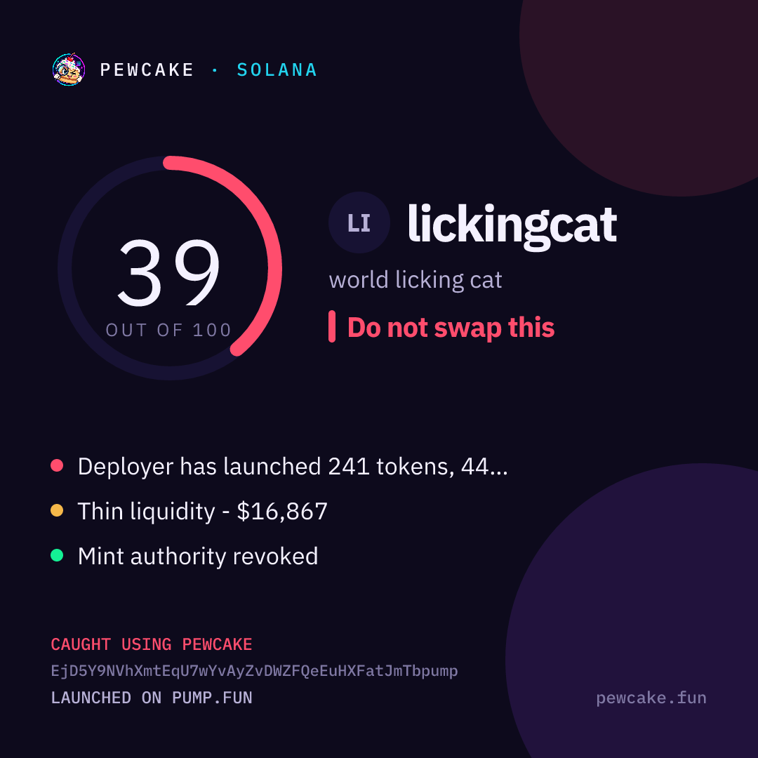 Pewcake risk card for lickingcat
