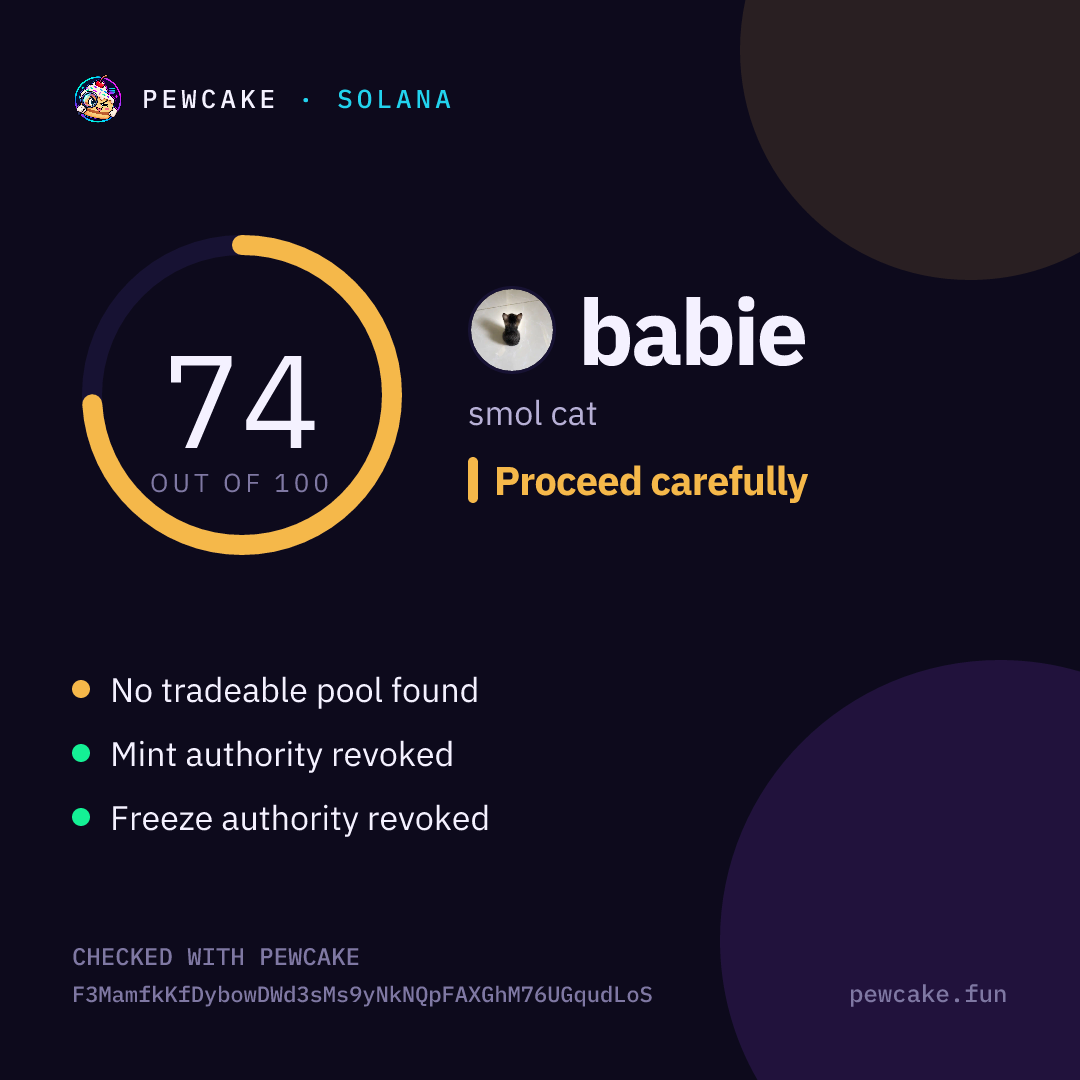 Pewcake risk card for babie