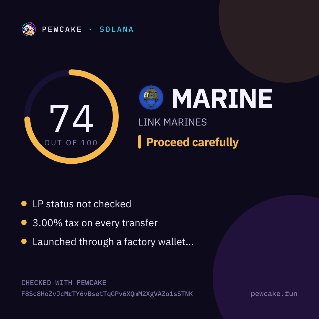 Pewcake risk card for MARINE