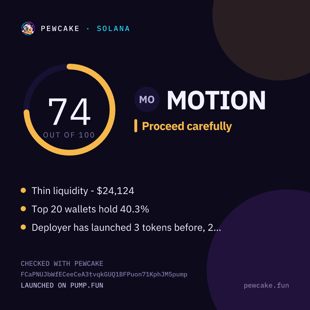 Pewcake risk card for MOTION