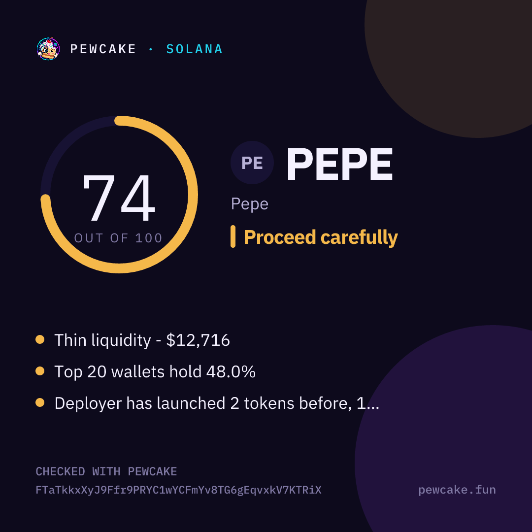 Pewcake risk card for PEPE