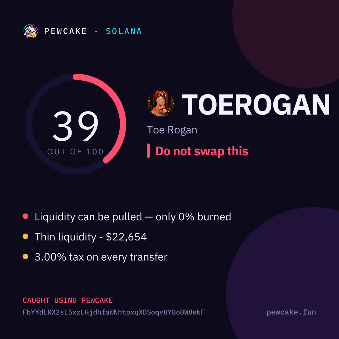 Pewcake risk card for TOEROGAN