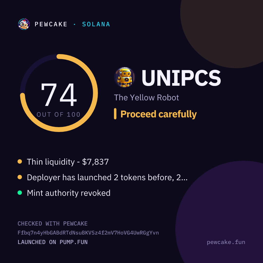 Pewcake risk card for UNIPCS