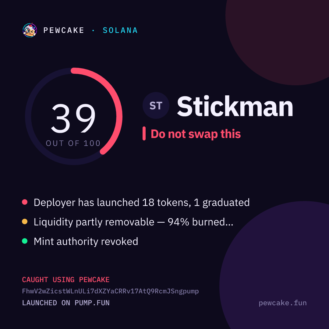 Pewcake risk card for Stickman
