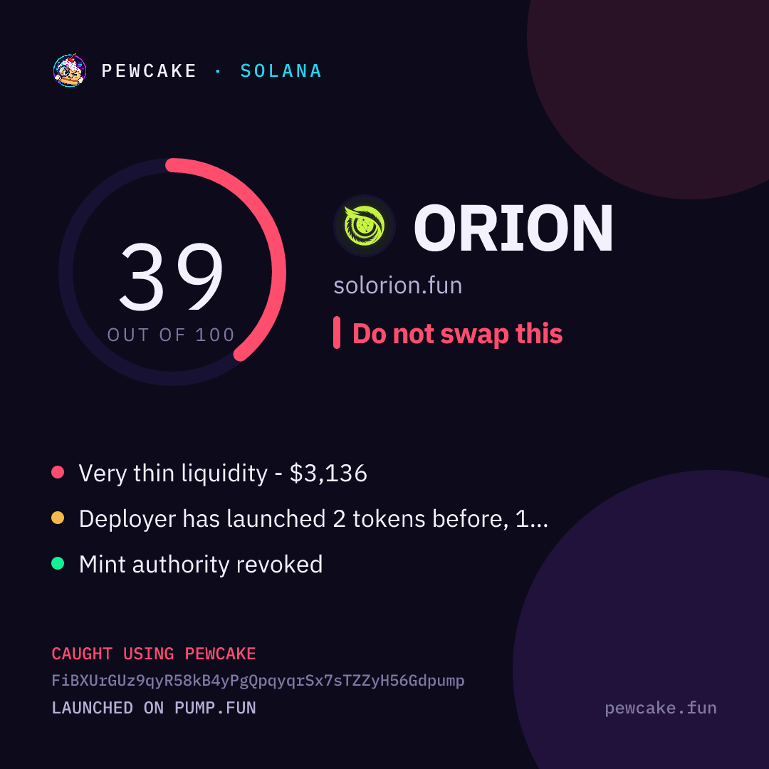 Pewcake risk card for ORION