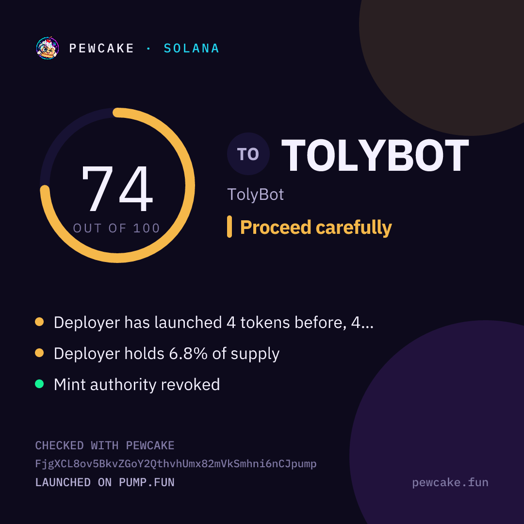 Pewcake risk card for TOLYBOT
