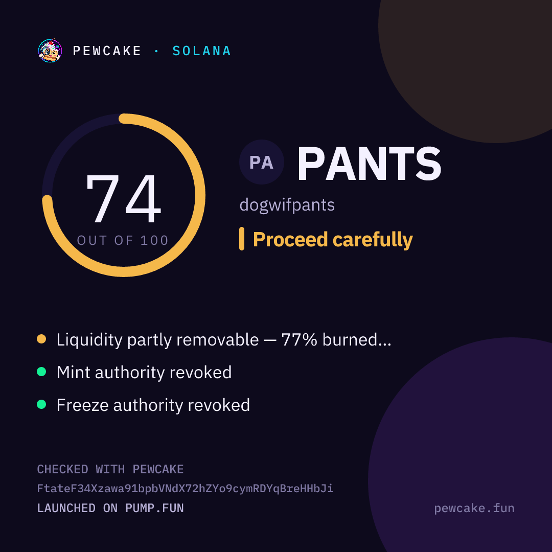 Pewcake risk card for PANTS