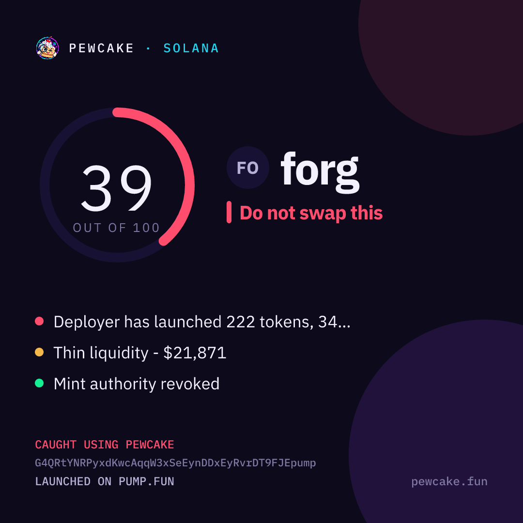 Pewcake risk card for forg