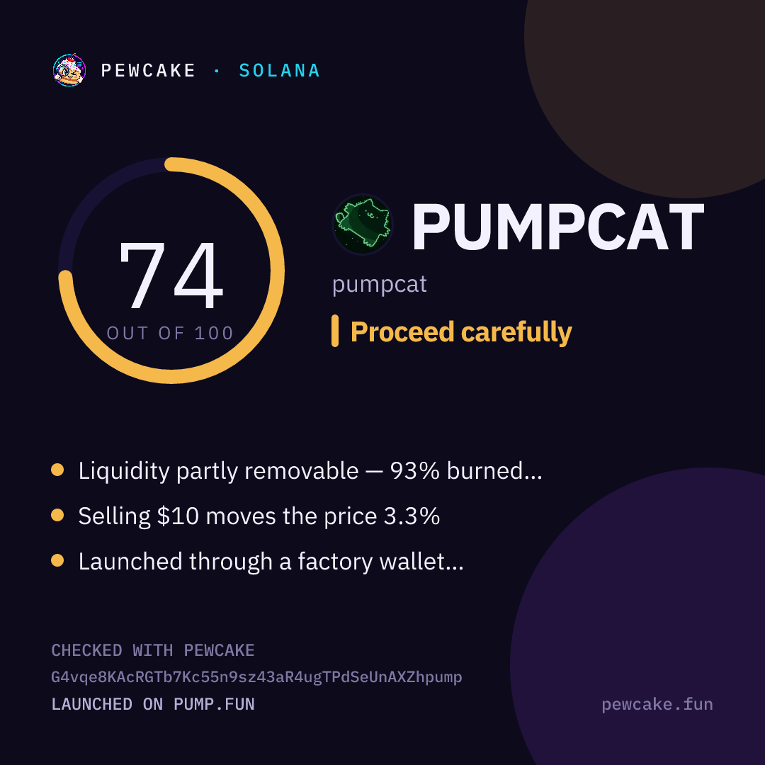 Pewcake risk card for PUMPCAT