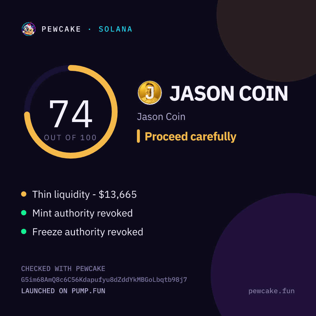 Pewcake risk card for JASON COIN