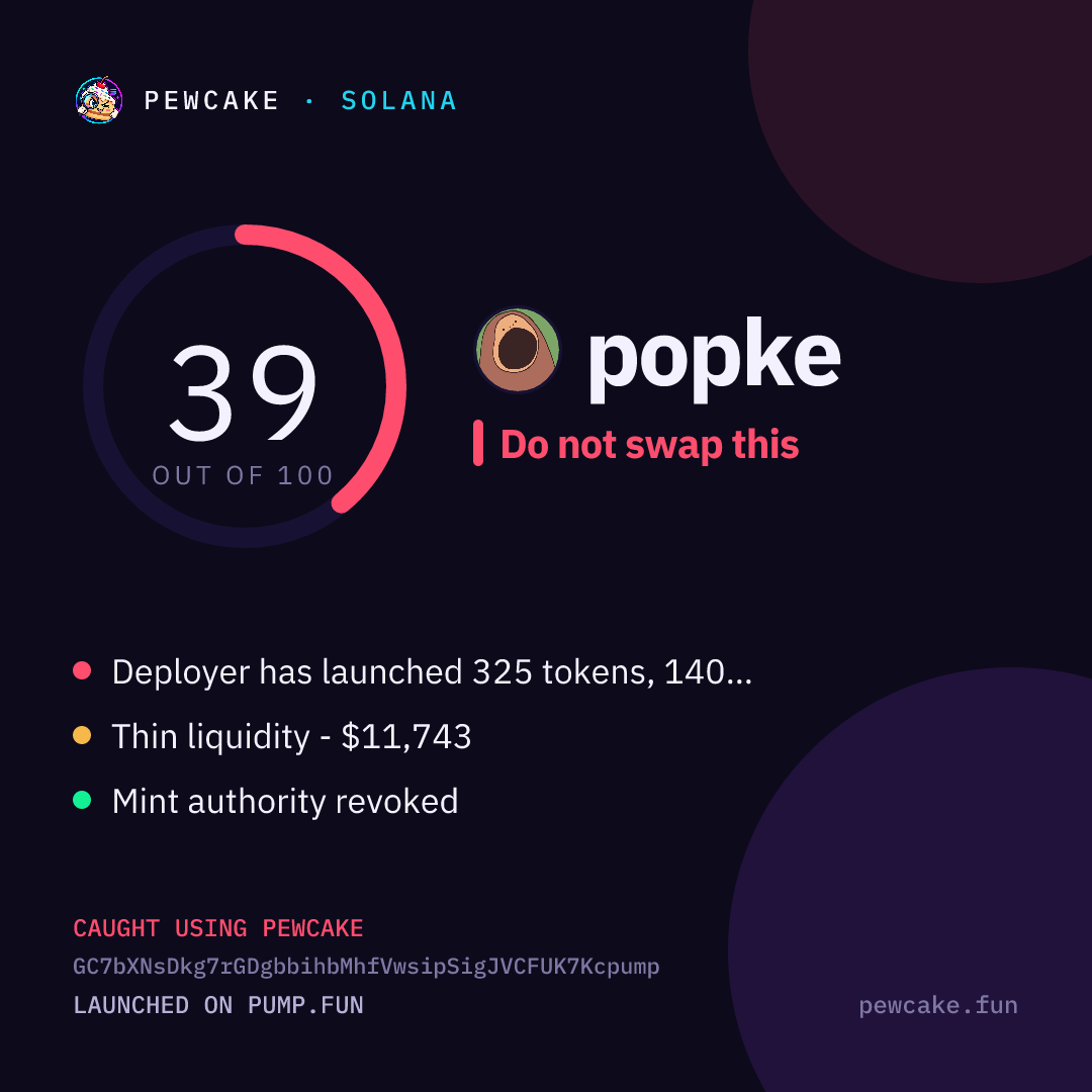 Pewcake risk card for popke