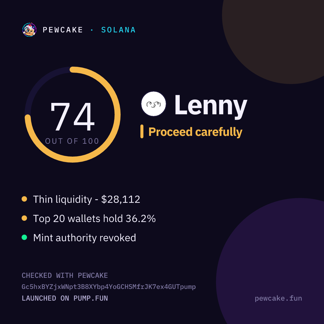 Pewcake risk card for Lenny