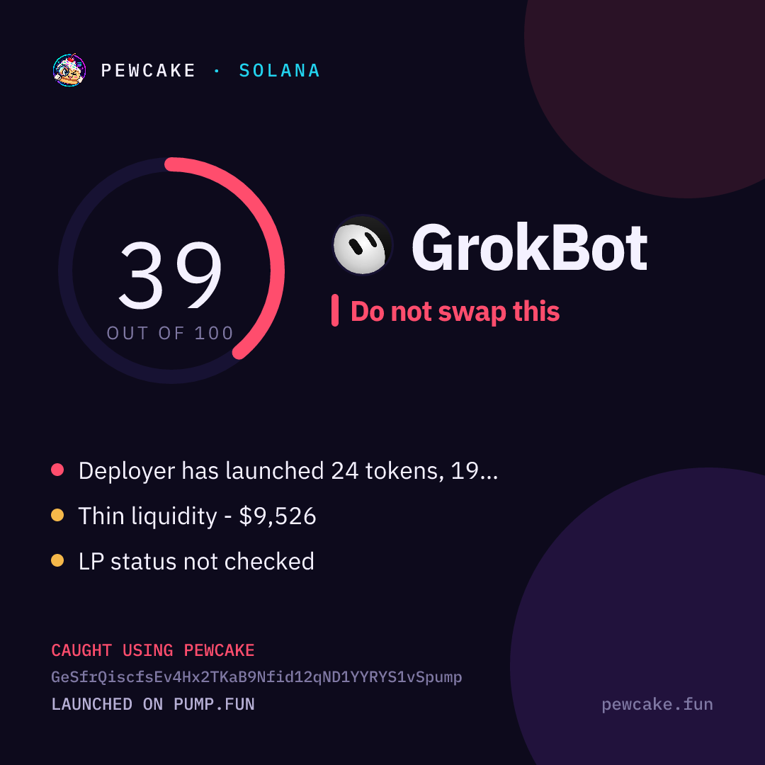 Pewcake risk card for GrokBot